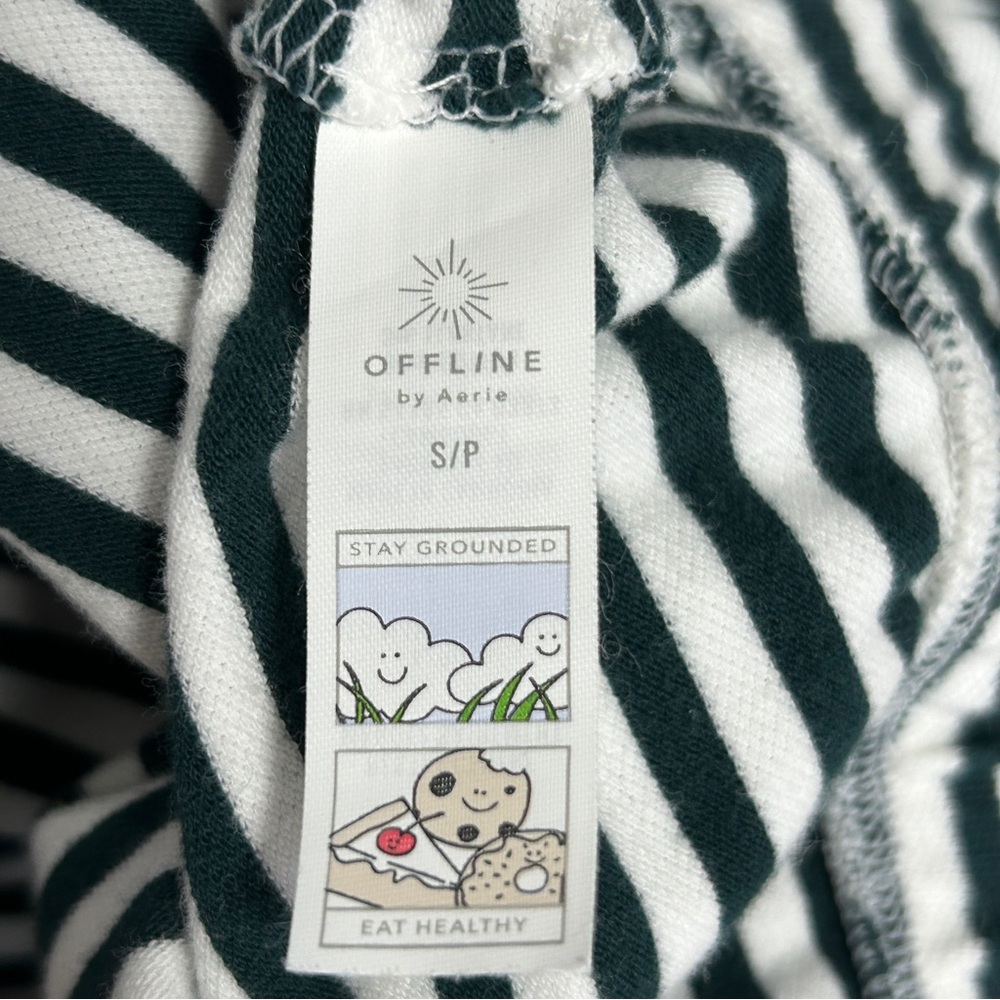 Aerie Offline Top Women's Cropped Polo S Green White Academia Striped Bubble Hem - Picture 8 of 16